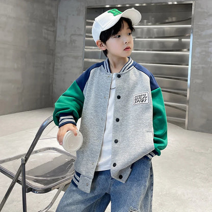 Kids Boys Autumn Sports Clothing Baseball Jacket Trendy 2025 New Children's Outerwear Crew Neck Sporty Coat 5 7 9 11 13 14 Years by All Mart Bristol Ltd