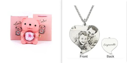 Rotating Bear Gift Box Eternal Rose Teddy Bear Jewelry Box With Necklace Valentine Wedding Special Present For Girlfriend Anniversary Gift Jewelry Box by Dropshipman