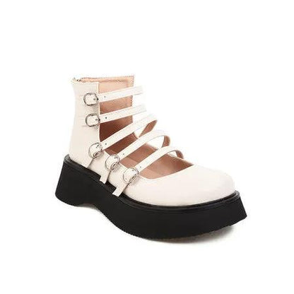 Womens High-top Shoes With A Thick Hollowed-out Leather Belt Buckle by Dropshipman