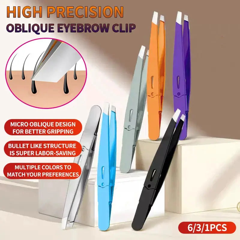 6/3/1pcs Eyebrow Clip Tweezers - Oblique Mouth Hair Pulling Beard False Eyelashes Double Eyelid Patch - High Precision Portable by All Mart Bristol Ltd