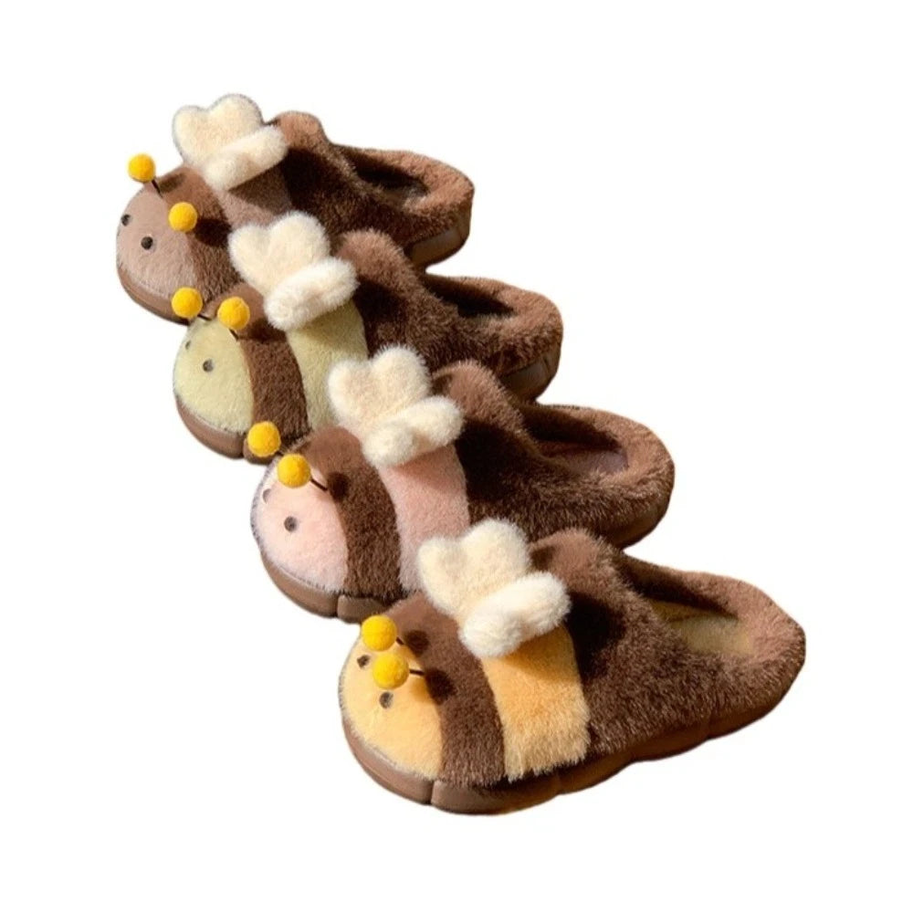 Kawaii 3D Little Bee Cartoon Bee Plush Slippers Cartoon Thick Soled Warm Fur Slippers Fluffy Student Y2K Bee Slippers Dormitory by All Mart Bristol Ltd