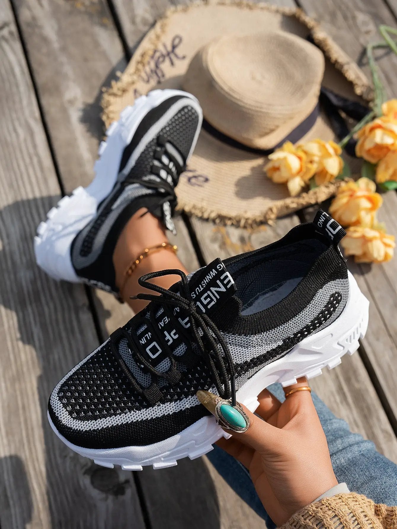 Flyknit Mesh Shoes Women's Breathable Lace-up Sneakers Walking Running Casual Shoes by Dropshipman