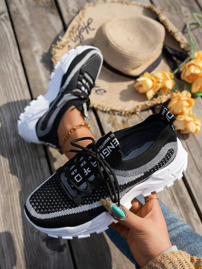 Flyknit Mesh Shoes Women's Breathable Lace-up Sneakers Walking Running Casual Shoes by Dropshipman