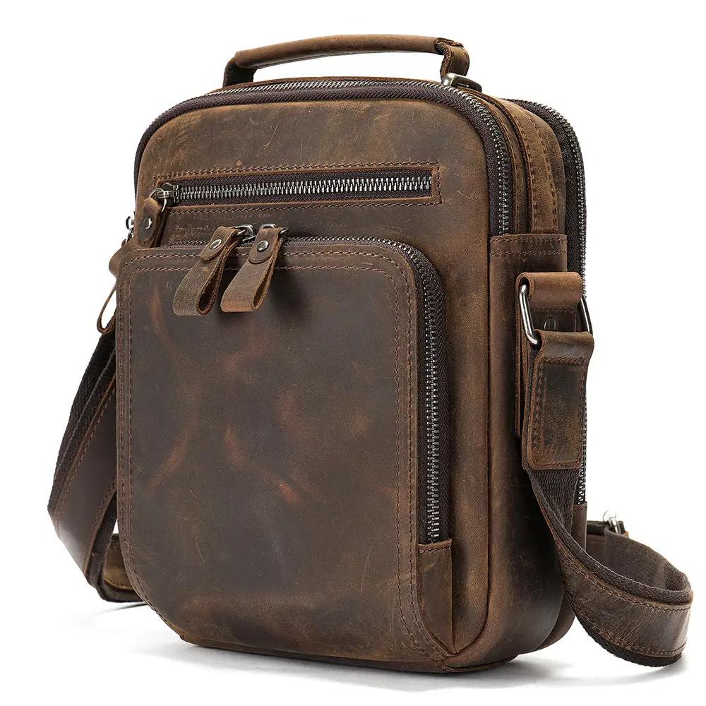 Genuine Leather Shoulder Messenger Bag Vintage Crazy Horse by Dropshipman