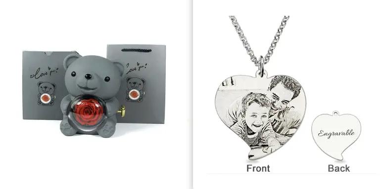 Rotating Bear Gift Box Eternal Rose Teddy Bear Jewelry Box With Necklace Valentine Wedding Special Present For Girlfriend Anniversary Gift Jewelry Box by Dropshipman