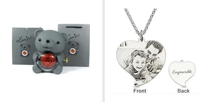 Rotating Bear Gift Box Eternal Rose Teddy Bear Jewelry Box With Necklace Valentine Wedding Special Present For Girlfriend Anniversary Gift Jewelry Box by Dropshipman