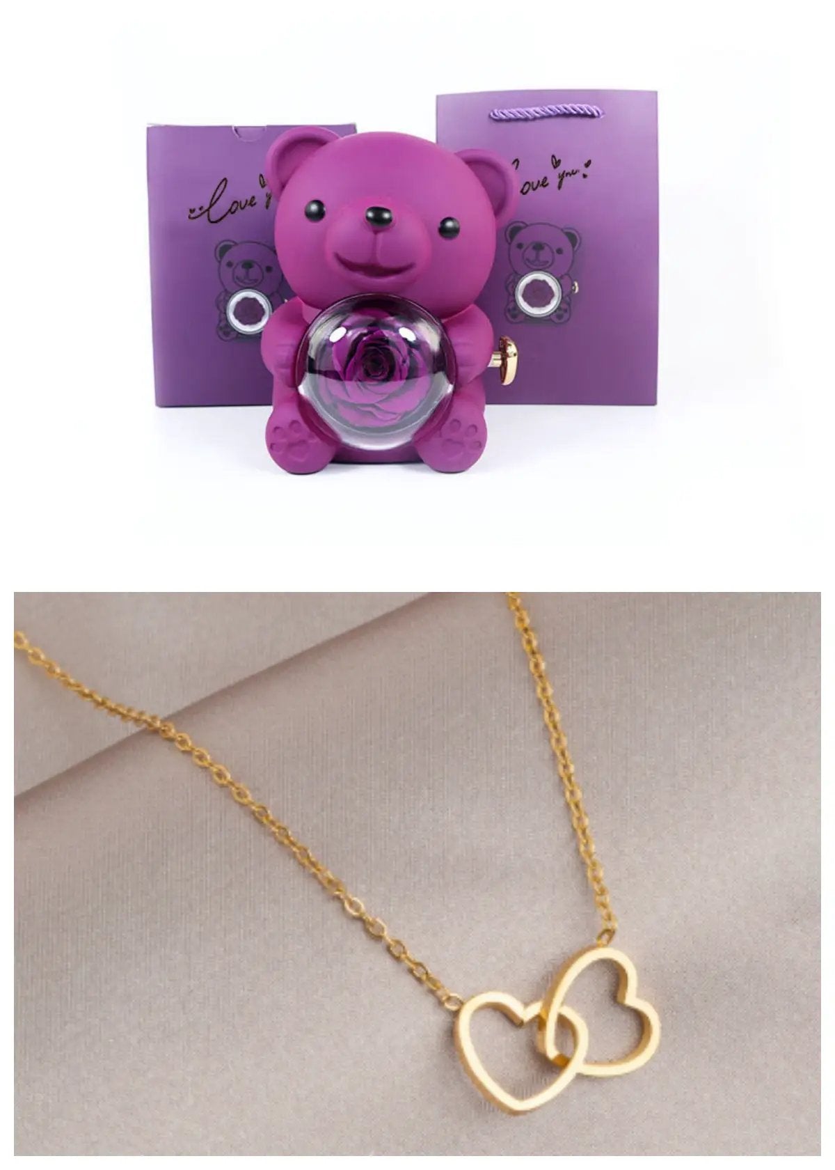 Rotating Bear Gift Box Eternal Rose Teddy Bear Jewelry Box With Necklace Valentine Wedding Special Present For Girlfriend Anniversary Gift Jewelry Box by Dropshipman