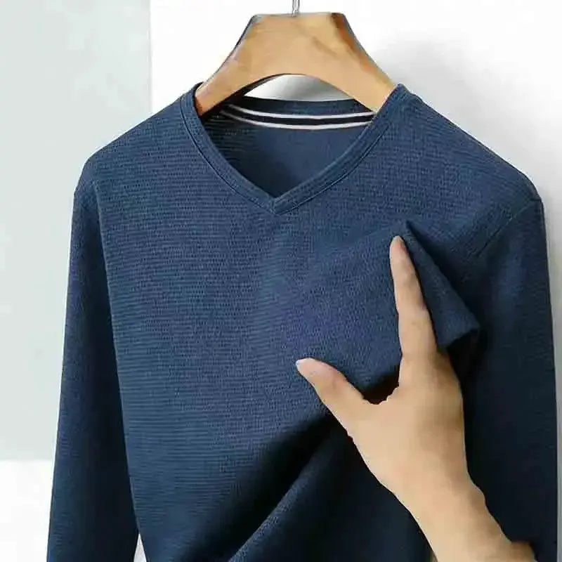All-season Men's Light Gray V-neck Long Sleeve Knitwear Comfortable Casual Pullover for All Occasions by All Mart Bristol Ltd
