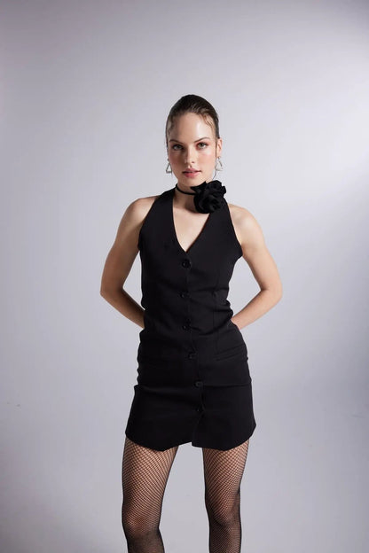 Becca Black Rose Accessorized Mini Dress by Holly Lolly
