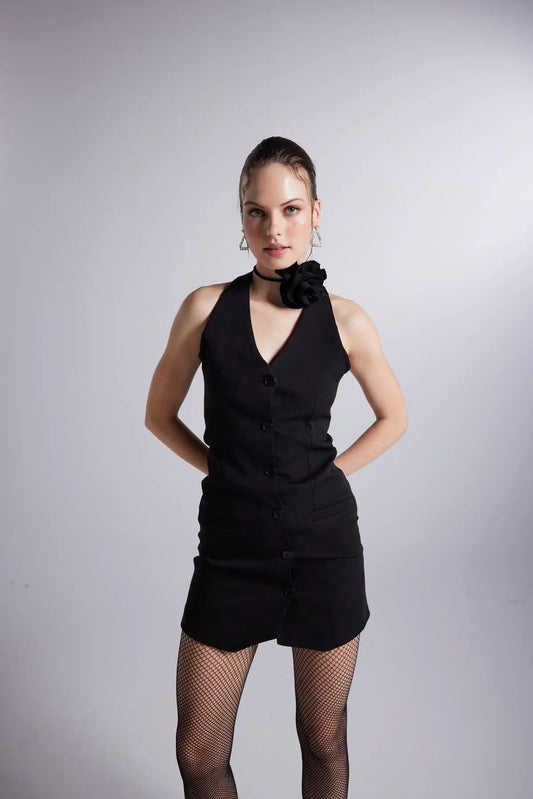 Becca Black Rose Accessorized Mini Dress by Holly Lolly