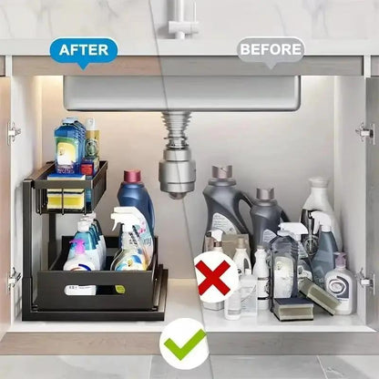Kitchen Fixed Shelf Sink Storage, Sliding Pull-Out Cabinet Arrangement Rack, Metal Sliding Drawer, Bathroom Organizing Accessories, for Kitchen Bathroom Refrigerator Cabinet Organization Rack, Kitchen Storage Essential Goods by All Mart Bristol Ltd
