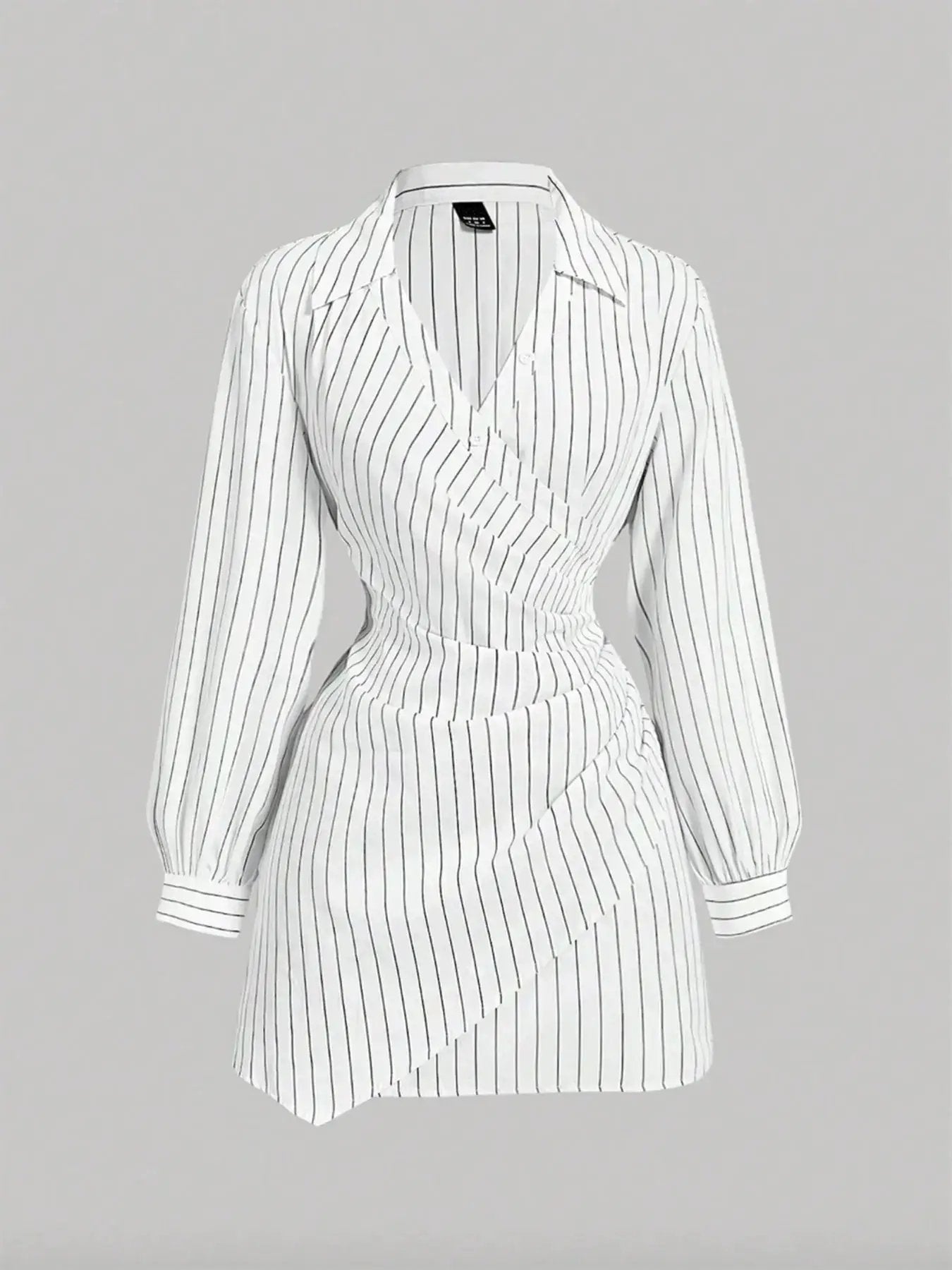 Women'S Plaid Print V-Neck Lantern Sleeve Ruched Fitted Mini Dress, Suitable for Work and School, Formal, Casual Long Sleeves Fitted Waist Stripe Print Shirt Dress by All Mart Bristol Ltd