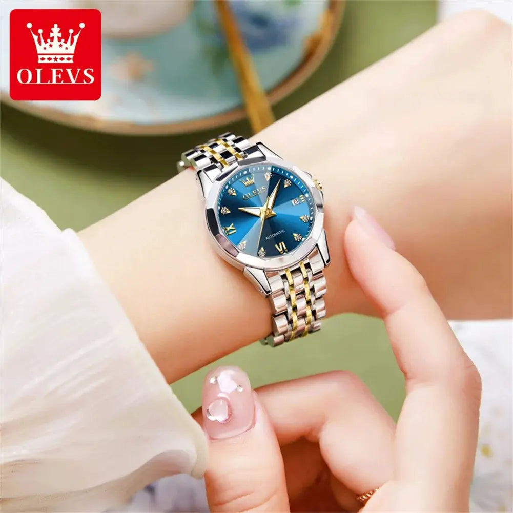 OLEVS Women's Watches Trend Elegant Sparkling Shining Diamond Scale Original Automatic Mechanical Wristwatch for Lady Waterproof by All Mart Bristol Ltd