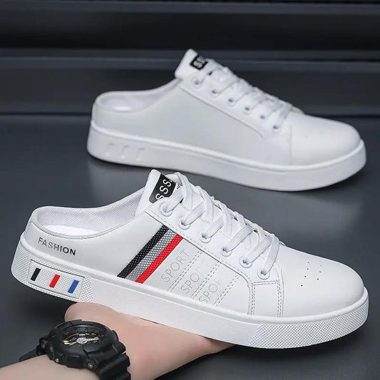 Summer Men's Casual Breathable Semi Slipper White Shoes by Dropshipman