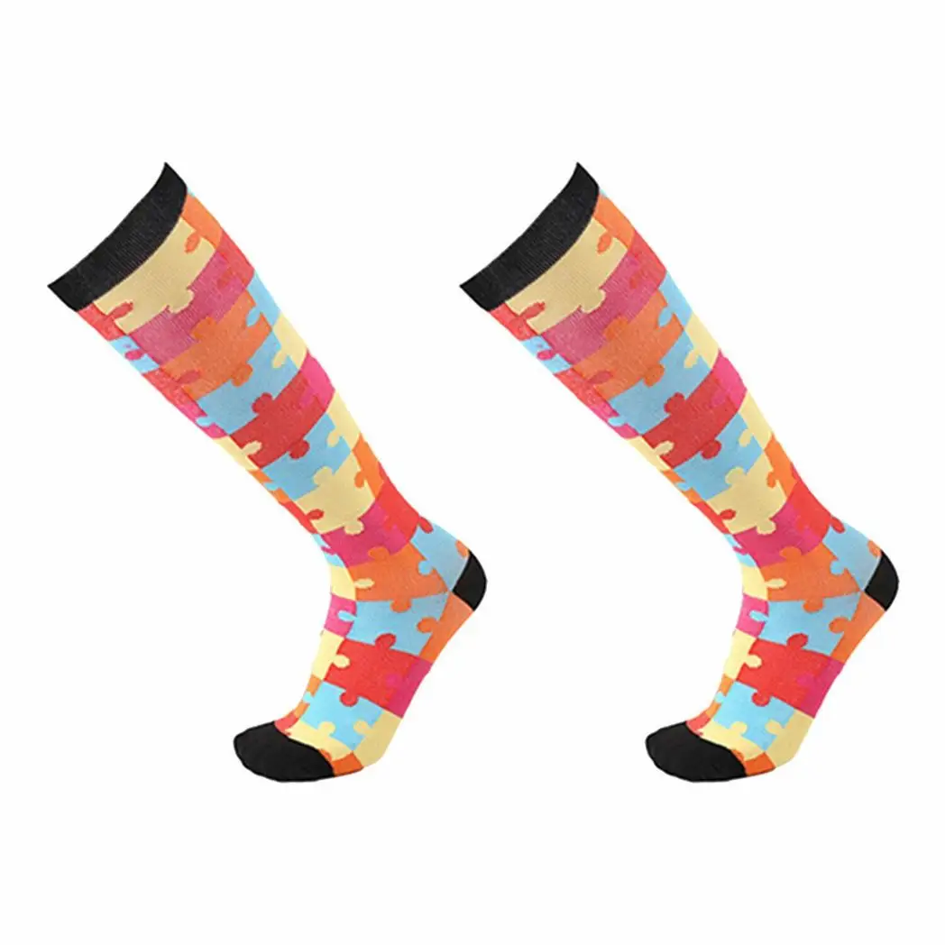 Flo Fashion Bright Pattern Knee-High With Nylon, Yarn & Spandex Compression Sock, Puzzle, L/XL by Flo