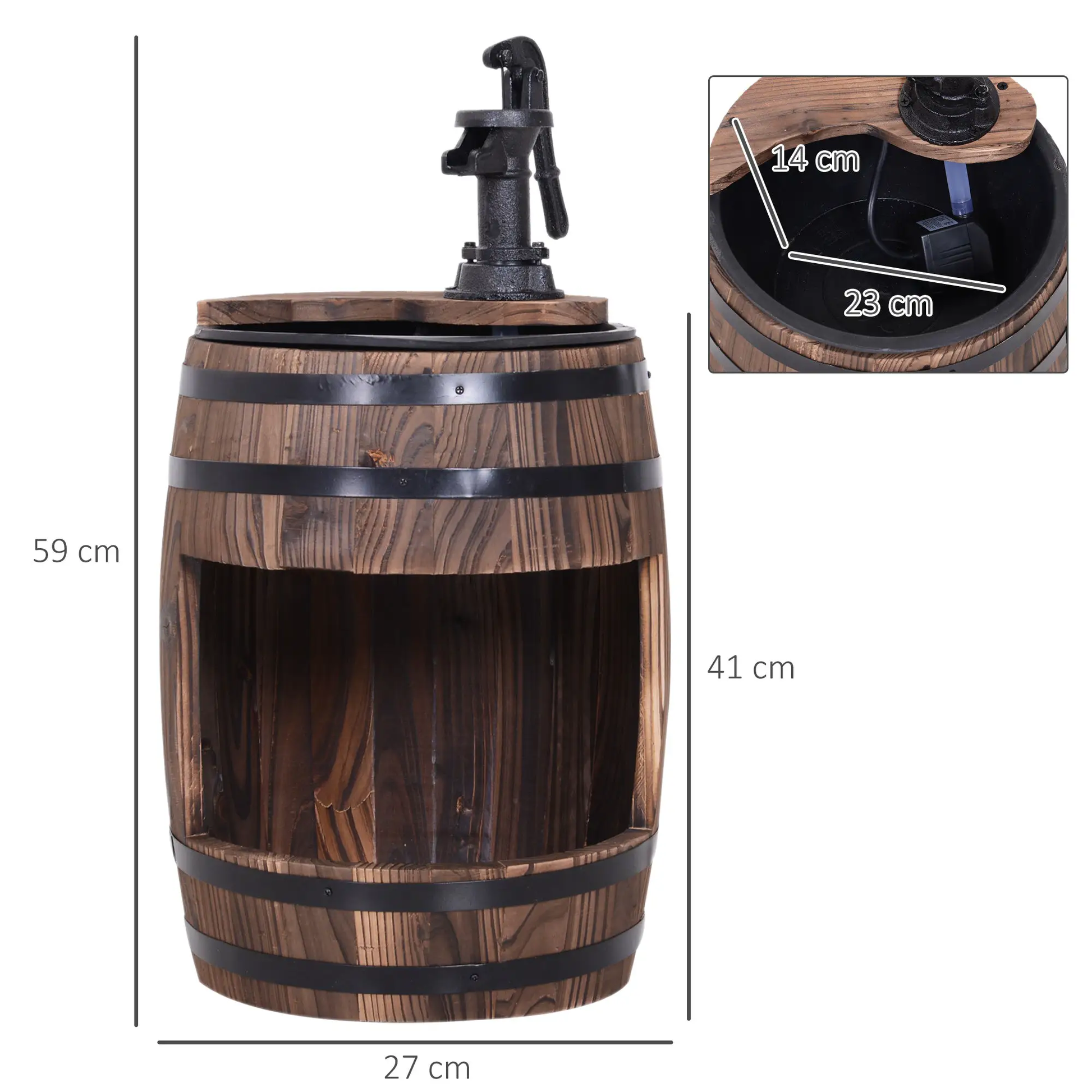 Outsunny Wood Barrel Pump Garden Fountain Water Feature Flower Planter Stand New by Outsunny