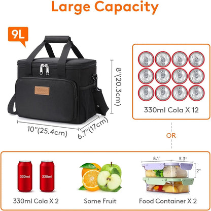 Stylish Black Insulated Lunch Bag - 9L Soft Cooler Tote for Adults, Perfect for 12 Cans by All Mart Bristol Ltd