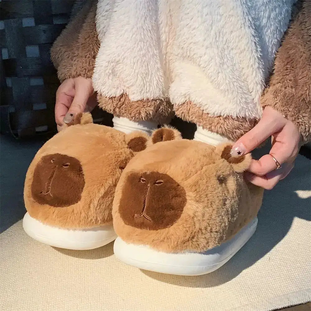 Home Fluffy stereoscopic capybara Slippers Women Cartoon Plush Clogs Thick Furry Closed Heels Warm Couple Home Cotton Shoes by All Mart Bristol Ltd