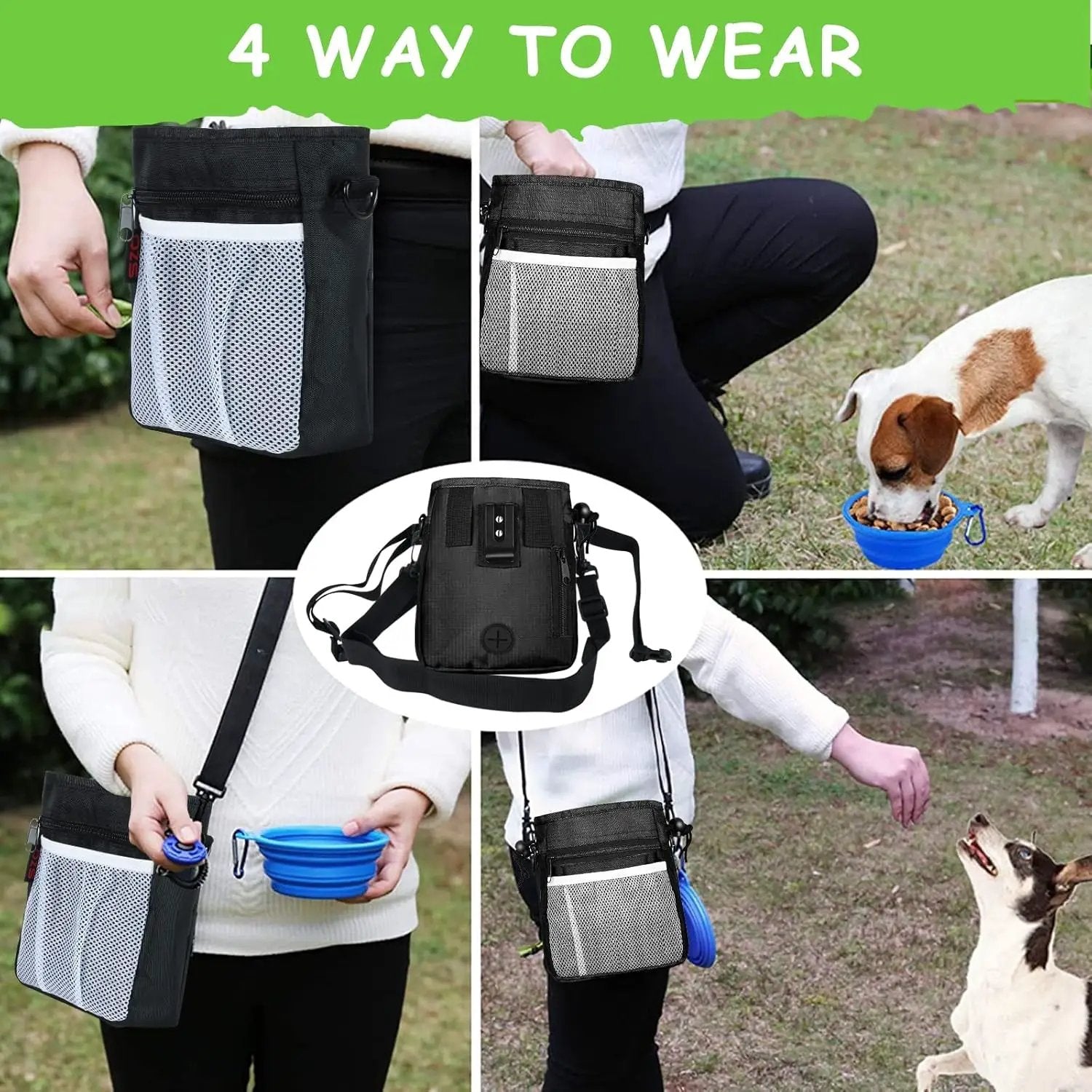 Stylish Versatile Dog Treat Pouch with 3 Wear Options & 2 Clickers - Ideal for Training with Waist Belt & Shoulder Strap by All Mart Bristol Ltd