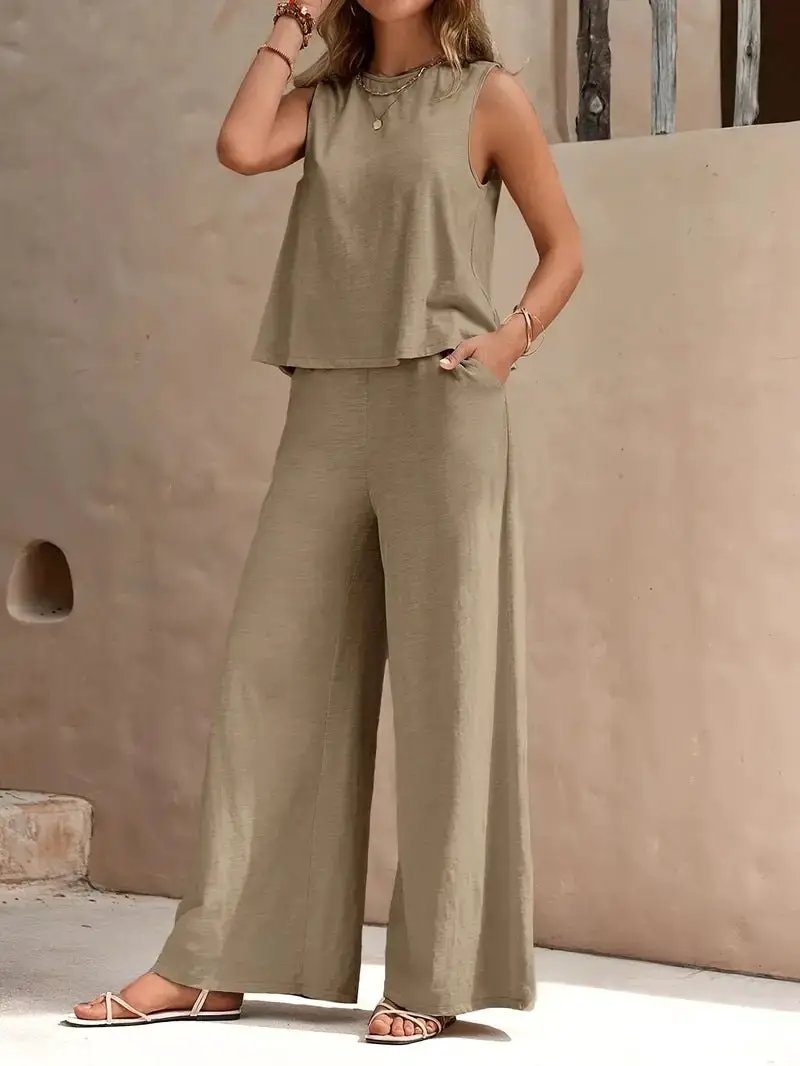 Solid Color Casual Loose Pants Sets For Women Elegant Spring Summer Women's Two Pieces Suit Full Trouser Set Female Outfit Clothes by Dropshipman