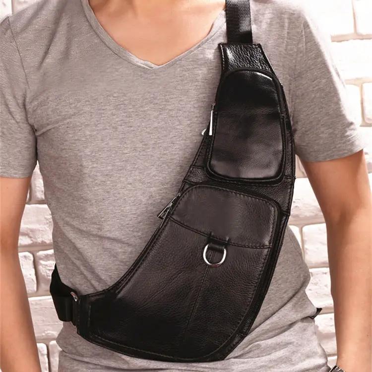 Leather Men's Chest Bag First Layer Cowhide Casual Satchel by Dropshipman