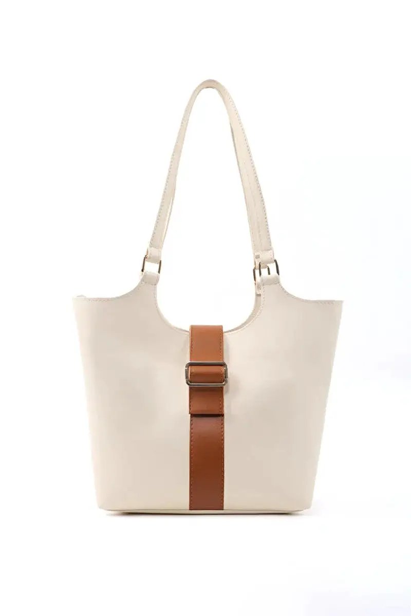 Brown Faux Leather Snap Closure Crossbody Hand Bag Single Compartment Shoulder, Arm and Handbag White by All Mart Bristol Ltd