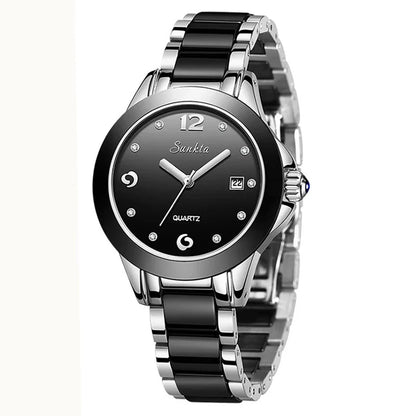 Sunkta Fashion Casual Quartz Woman Watch Elegant Luxury Ceramics Diamond Calendar Waterproof Ladies Women's Watches Montre Femme by All Mart Bristol Ltd