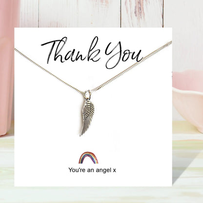 Angel Wing Necklace on Rainbow Thank You & Gift Card by Aye Do Gifts