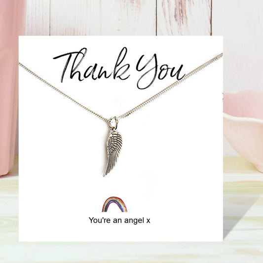 Angel Wing Necklace on Rainbow Thank You & Gift Card by Aye Do Gifts