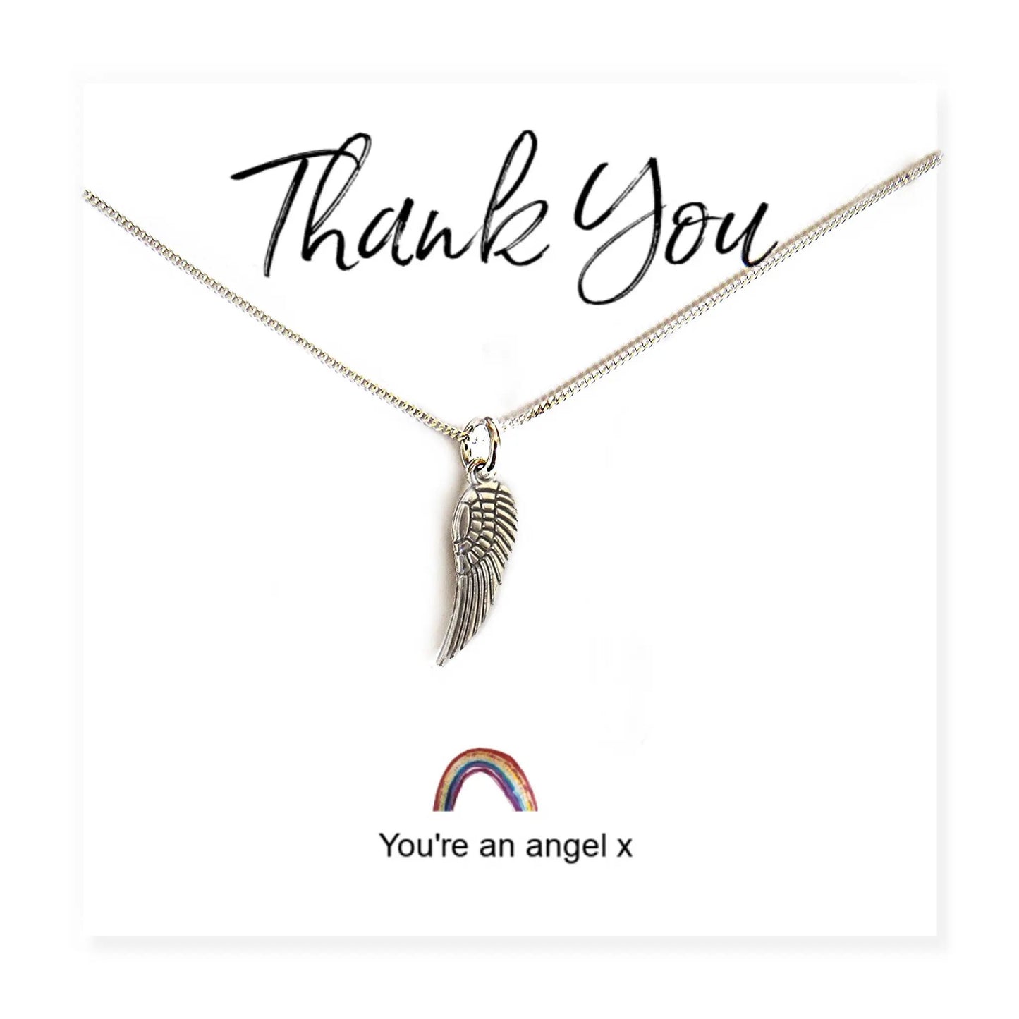 Angel Wing Necklace on Rainbow Thank You & Gift Card by Aye Do Gifts