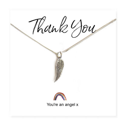 Angel Wing Necklace on Rainbow Thank You & Gift Card by Aye Do Gifts