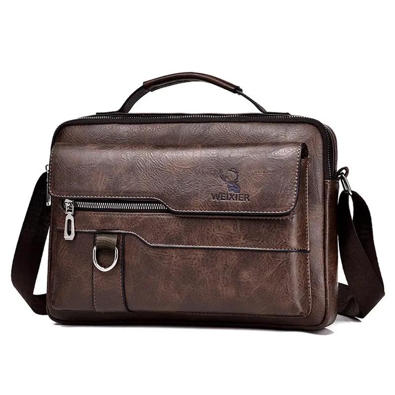 Popular Men's Messenger Bag One Shoulder Retro Business Backpack PU Leather Flaps Crossbody Bags Business Flap Male Solid Travel Bag by Dropshipman