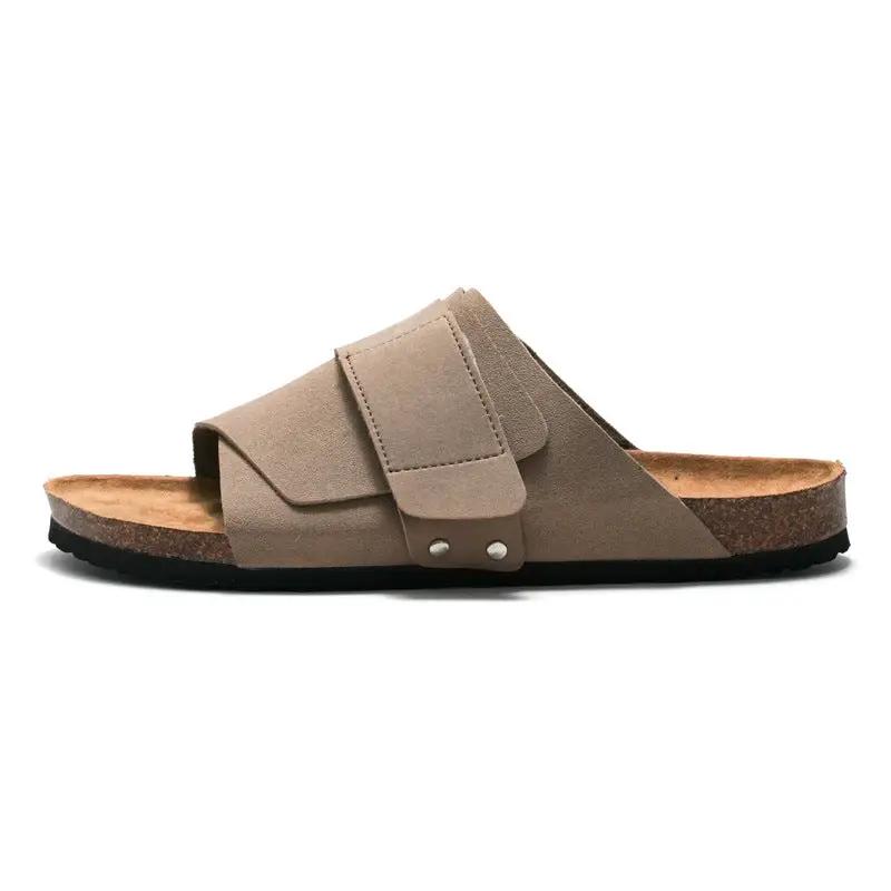 Couple Beach Wear Leather Surface Cork Sandals by Dropshipman