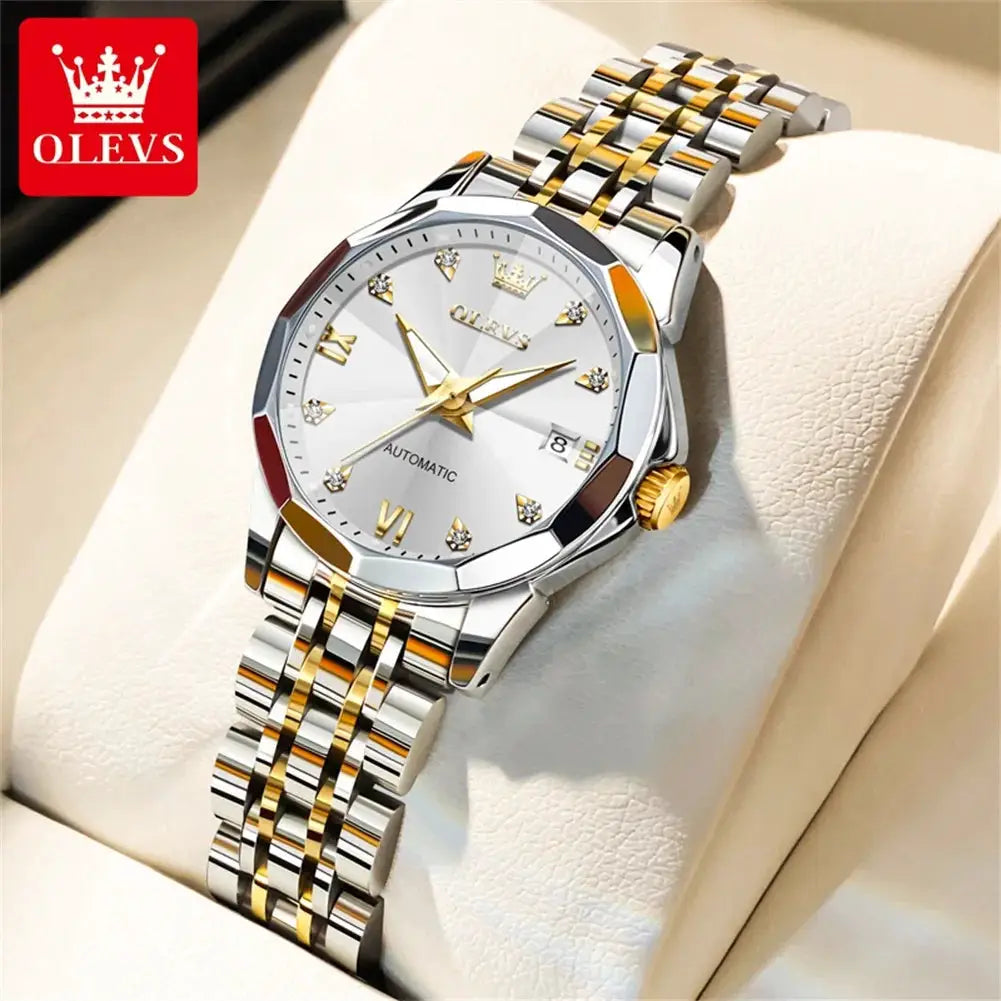 OLEVS Women's Watches Trend Elegant Sparkling Shining Diamond Scale Original Automatic Mechanical Wristwatch for Lady Waterproof by All Mart Bristol Ltd