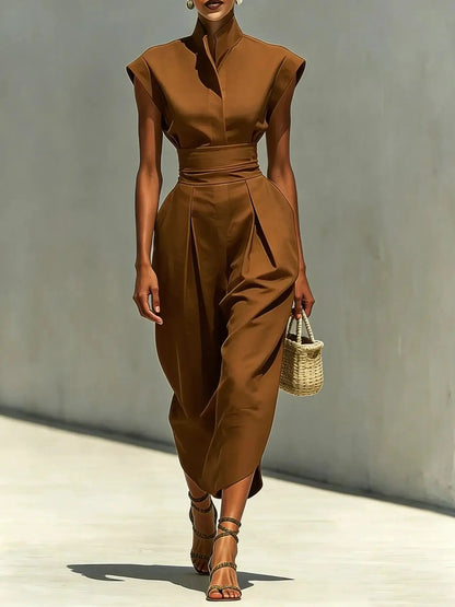 2026 European Style Formal Minimalist Women'S Spring Summer New High Waist Midi Dress, Crew Neck Loose Top, Office Wear Long Skirt by All Mart Bristol Ltd