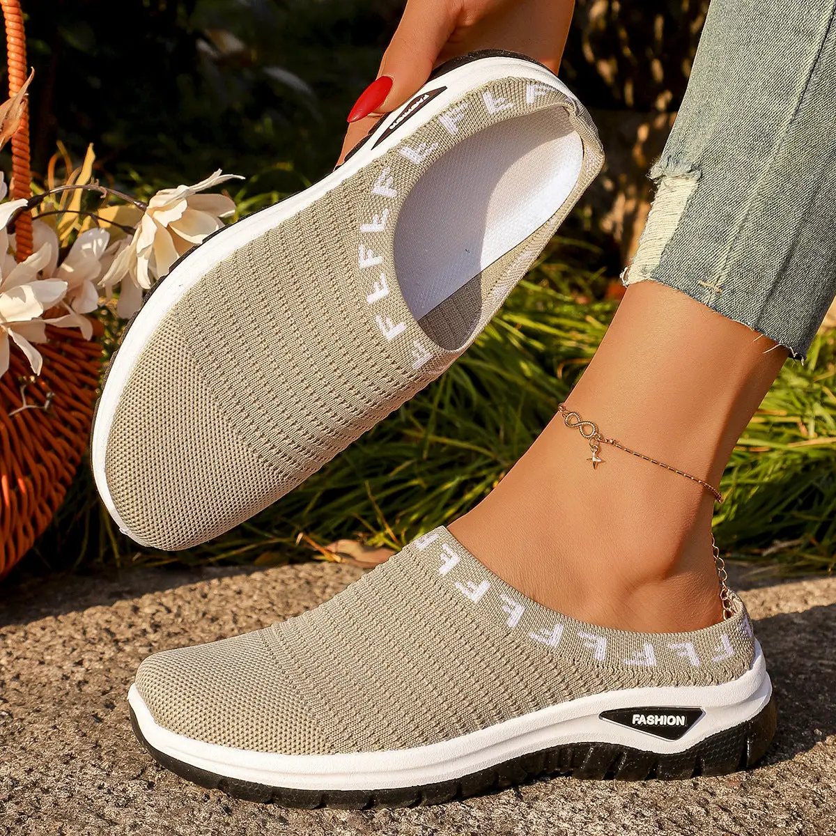 Baotou Semi-slip-on Casual Fashionable Versatile Chic Breathable Mesh Slip-on Pumps by Dropshipman
