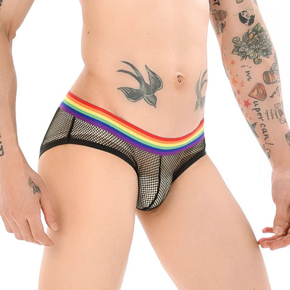 【GWH_60】Men's Underwear Mesh Rainbow Waistband Briefs Sheer Sexy Underpants by All Mart Bristol Ltd