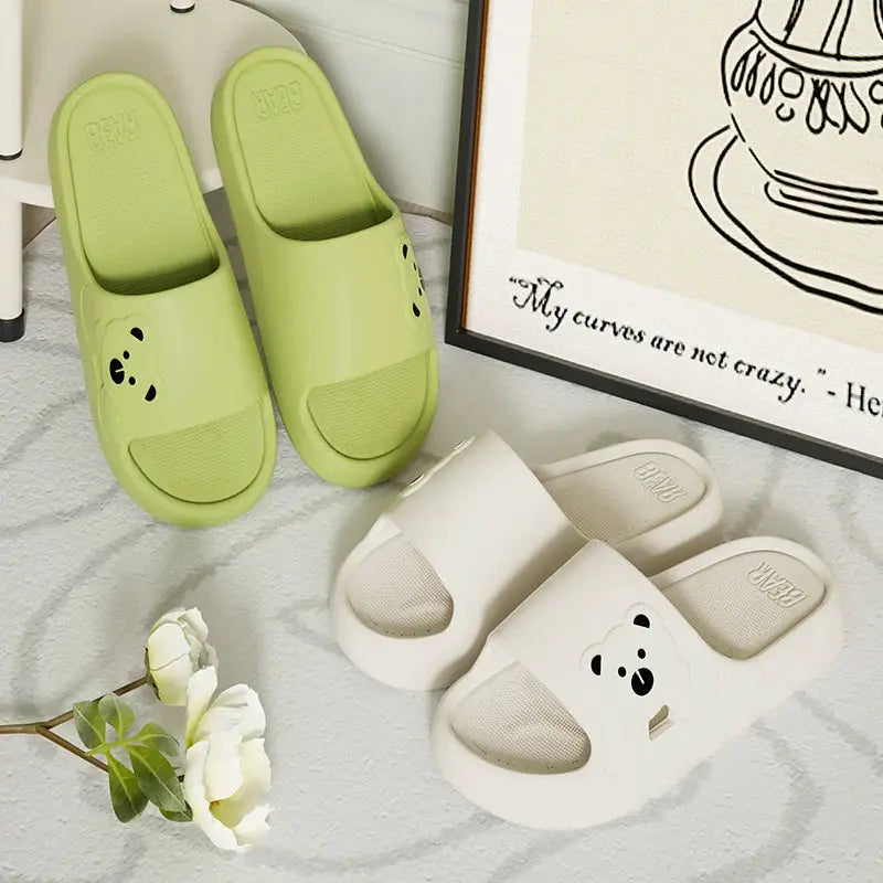 Slippers Bathroom Cartoon Bear Indoor Slippers For Women Lightweight Soft EVA Slides Woman Comfort Home Summer Bathroom Non Slip by All Mart Bristol Ltd