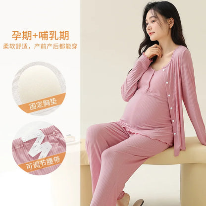 Modal Maternity Nursing Robe Set 3 Piece Postpartum Breastfeeding Pajamas with Chest Pads Hospital Labor Delivery Pregnancy Pjs by All Mart Bristol Ltd