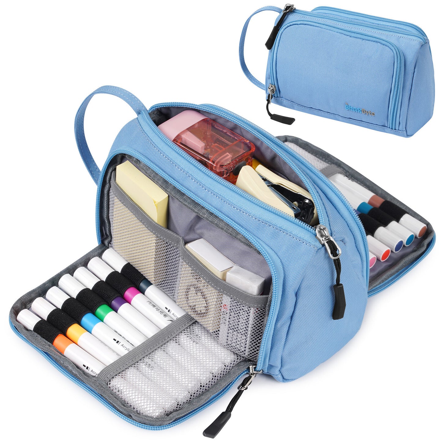 Large Capacity Pencil Case 3 Compartment Stationery Pouches Makeup Bag Storage by All Mart Bristol Ltd
