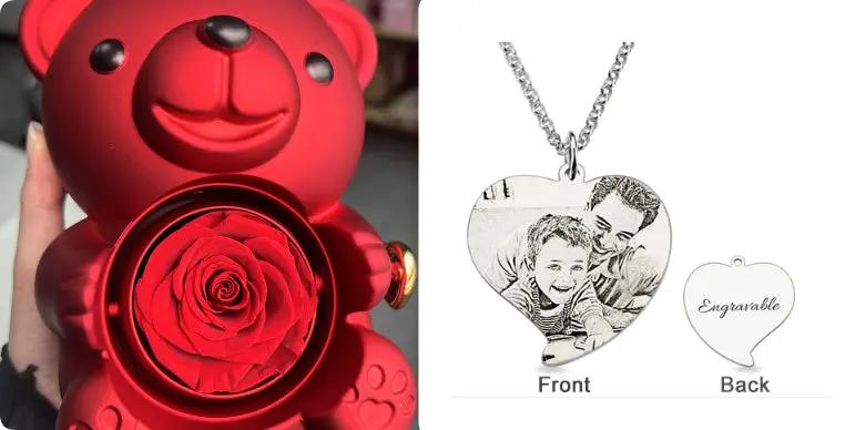Rotating Bear Gift Box Eternal Rose Teddy Bear Jewelry Box With Necklace Valentine Wedding Special Present For Girlfriend Anniversary Gift Jewelry Box by Dropshipman