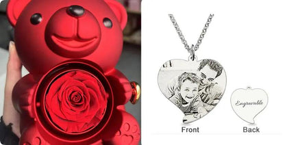 Rotating Bear Gift Box Eternal Rose Teddy Bear Jewelry Box With Necklace Valentine Wedding Special Present For Girlfriend Anniversary Gift Jewelry Box by Dropshipman