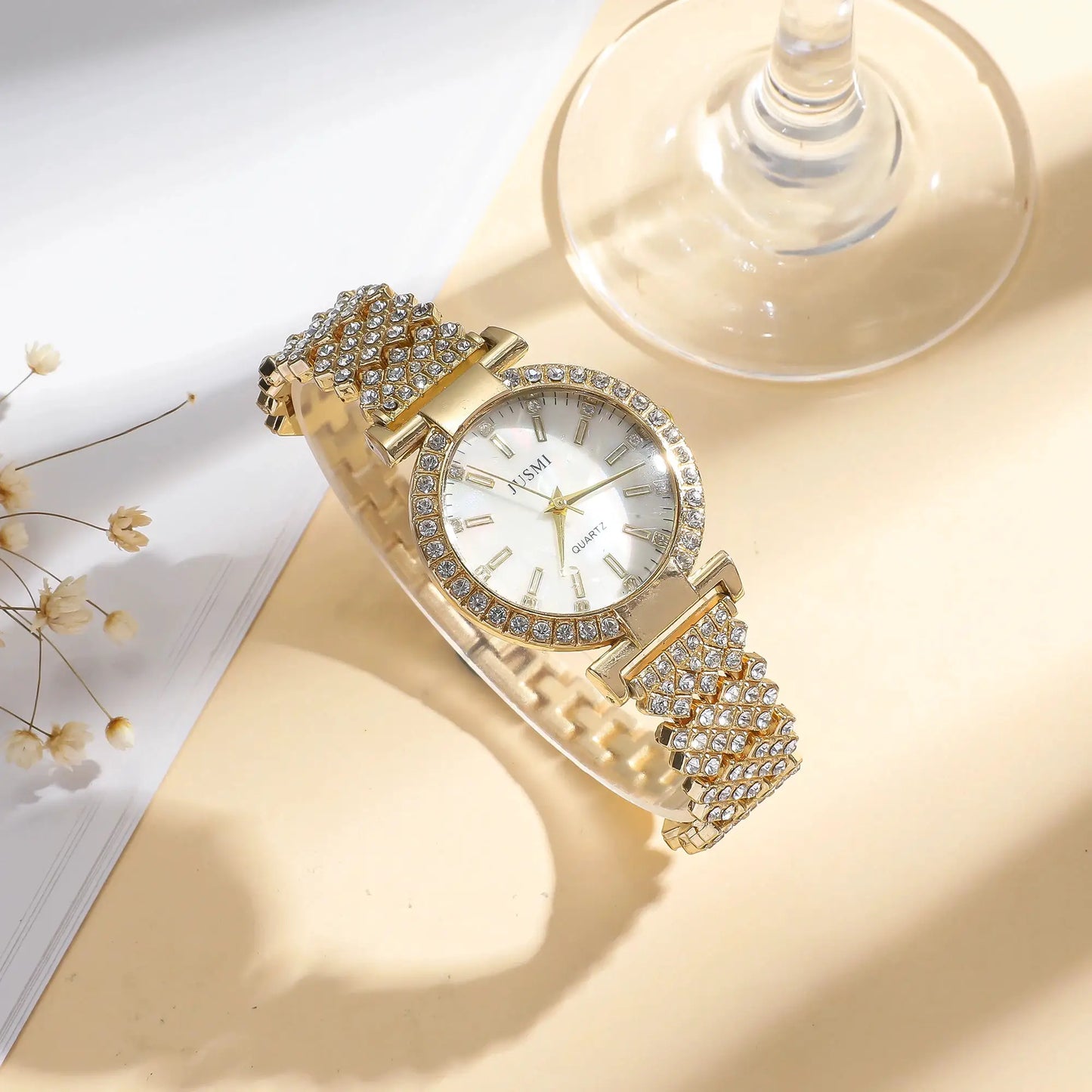 2pcs/set Simple round diamond inlaid ladies quartz watches simple bracelet jewelry sets suitable for holiday gifts by All Mart Bristol Ltd