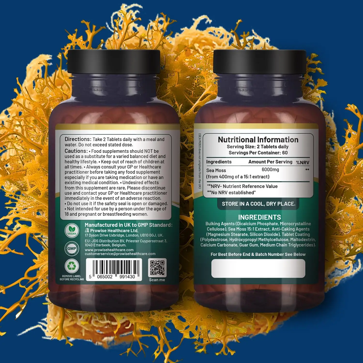 Irish Sea Moss Tablets High Strength 6000mg – Irish Sea Moss Supplement 120 Vegan Tablets High Potency - UK Made - Non-GMO by Prowise by All Mart Bristol Ltd