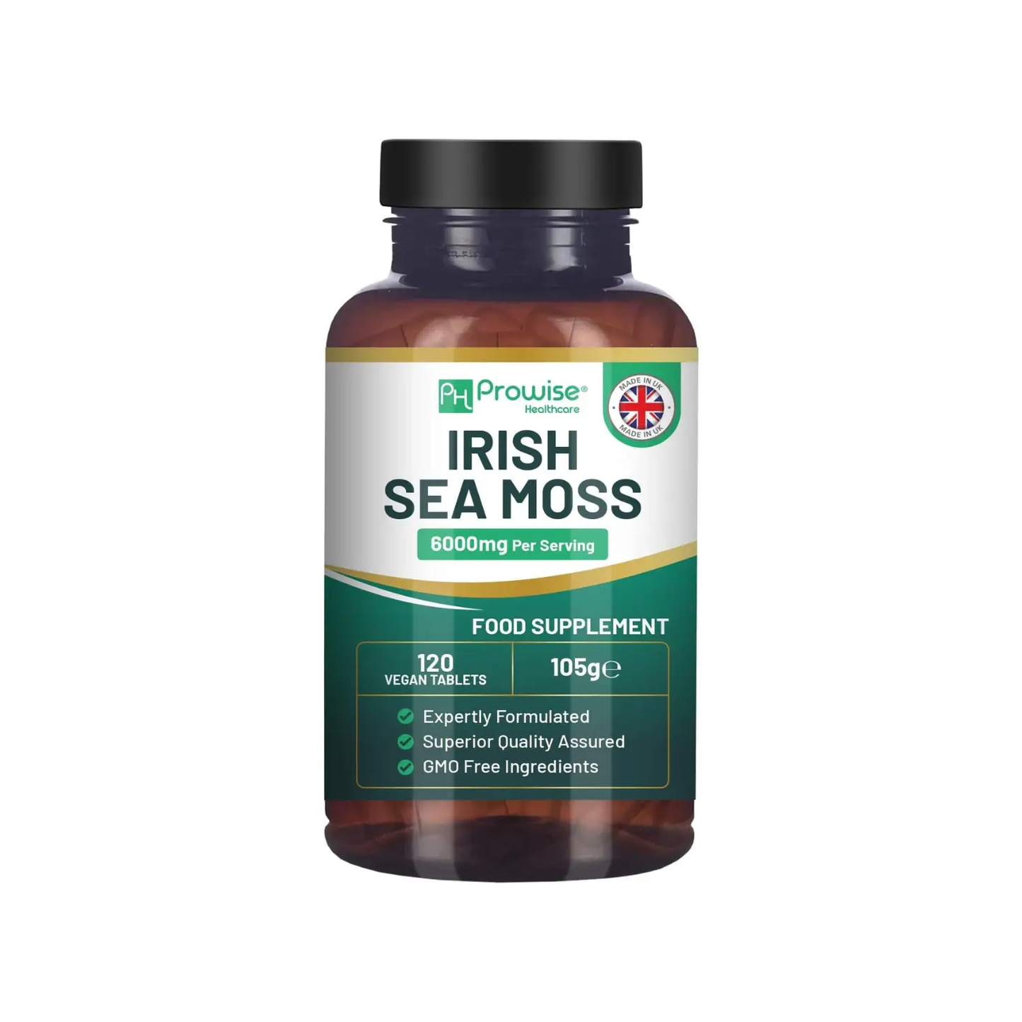 Irish Sea Moss Tablets High Strength 6000mg – Irish Sea Moss Supplement 120 Vegan Tablets High Potency - UK Made - Non-GMO by Prowise by All Mart Bristol Ltd