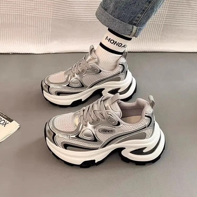 Mesh Breathable Clunky Sneakers Women's Platform Height Increasing Leisure Sneaker by Dropshipman