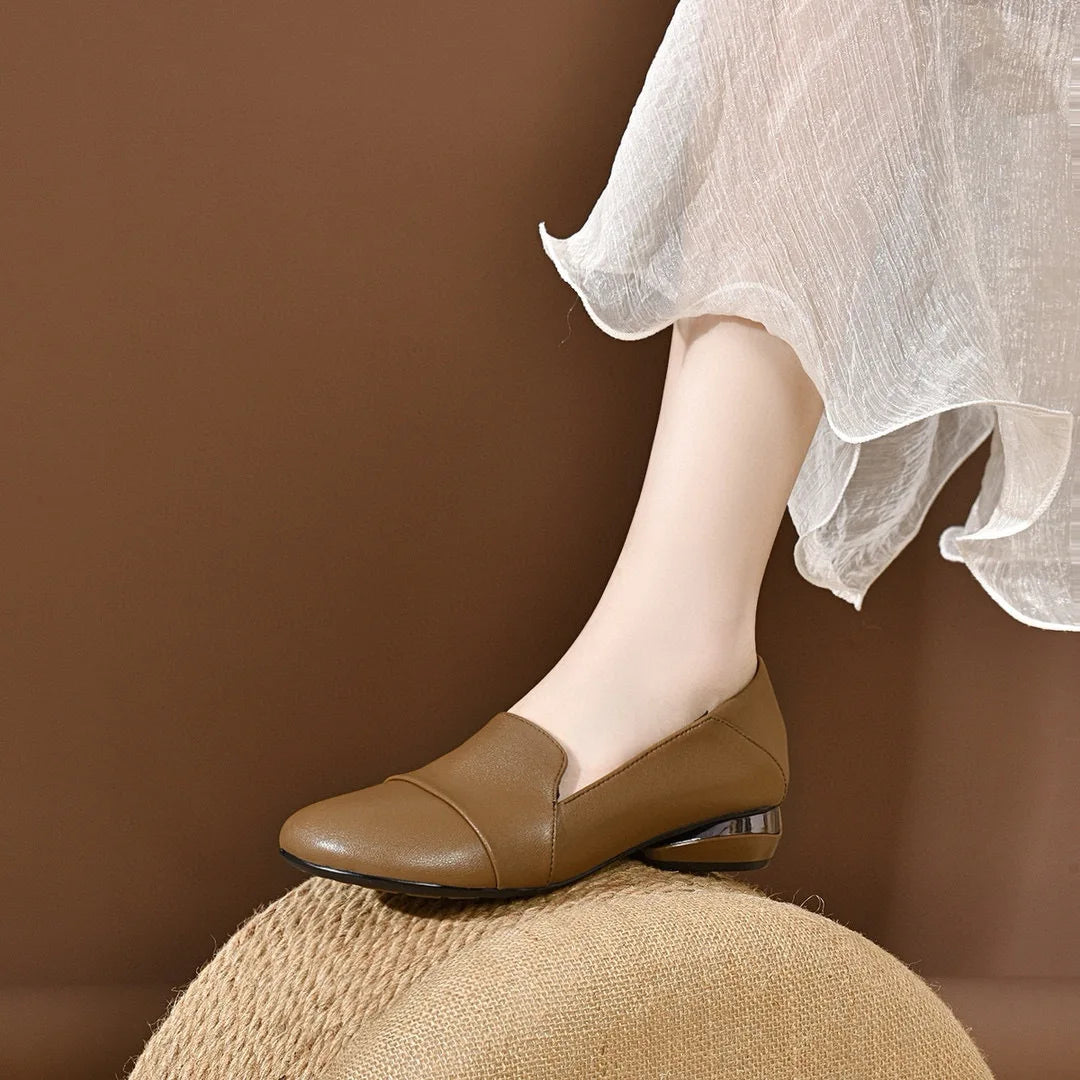 Women's shoes 2026 autumn low heel round toe flat shoes women's work shoes soft leather shallow mouth women's four season shoes by All Mart Bristol Ltd