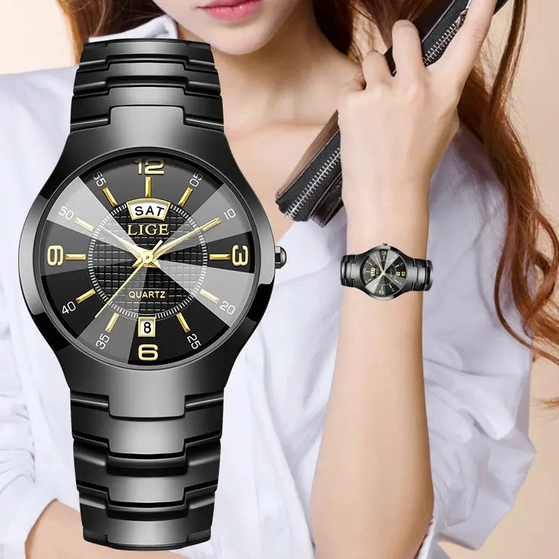 LIGE Fashion Elegant Women's Wristwatch Luxury Ceramics Strap Auto Date Week Waterproof Small Dial Quartz Watches for Woman Gift by All Mart Bristol Ltd