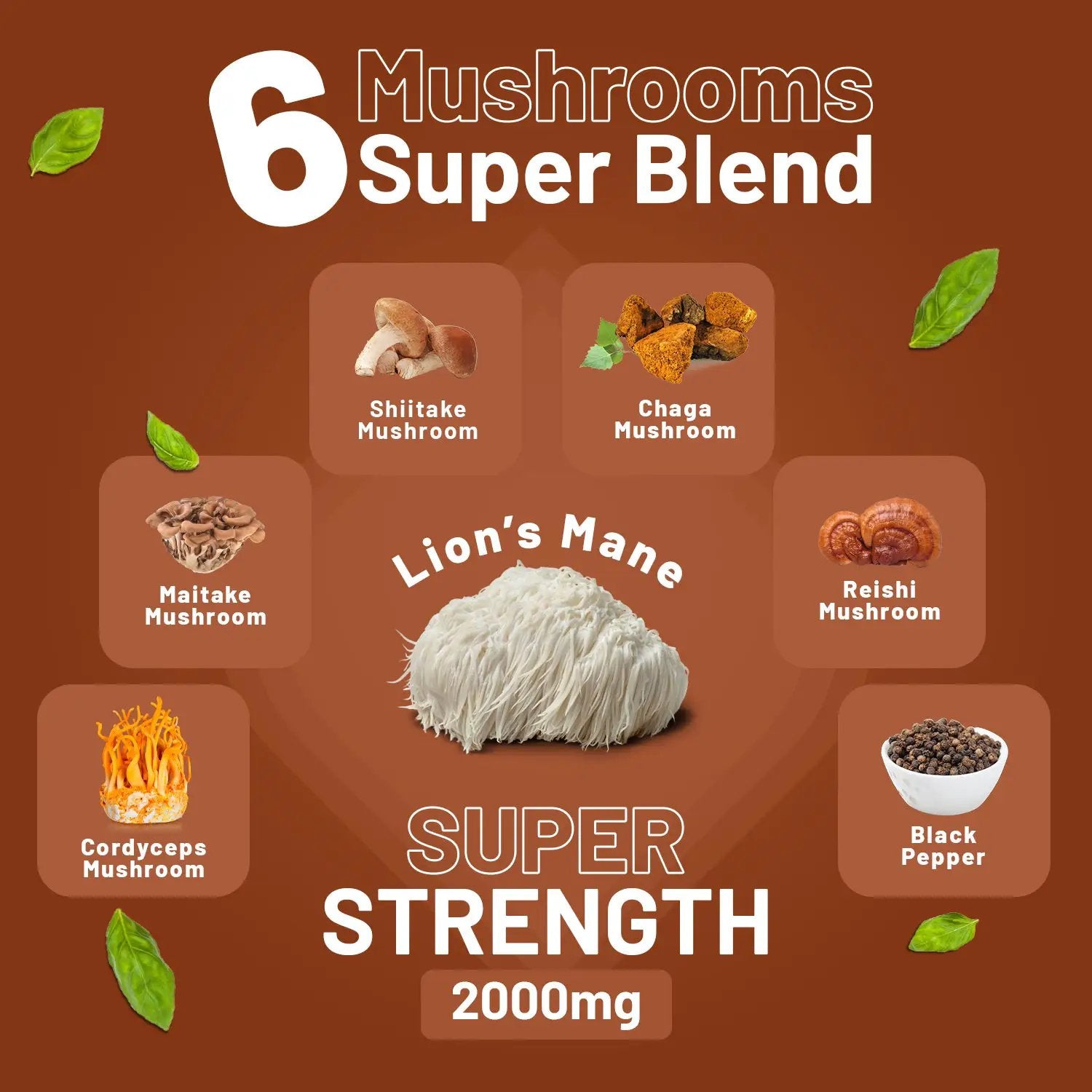 dvanced Mushroom Complex 2000mg | A super blend of 6 Mushroom with Lions Mane, Chaga, Cordyceps, Shiitake, Reishi and Maitake with Black Pepper | 120 Vegan High Strength Tablets | Made in UK by Prowise by Prowise Healthcare