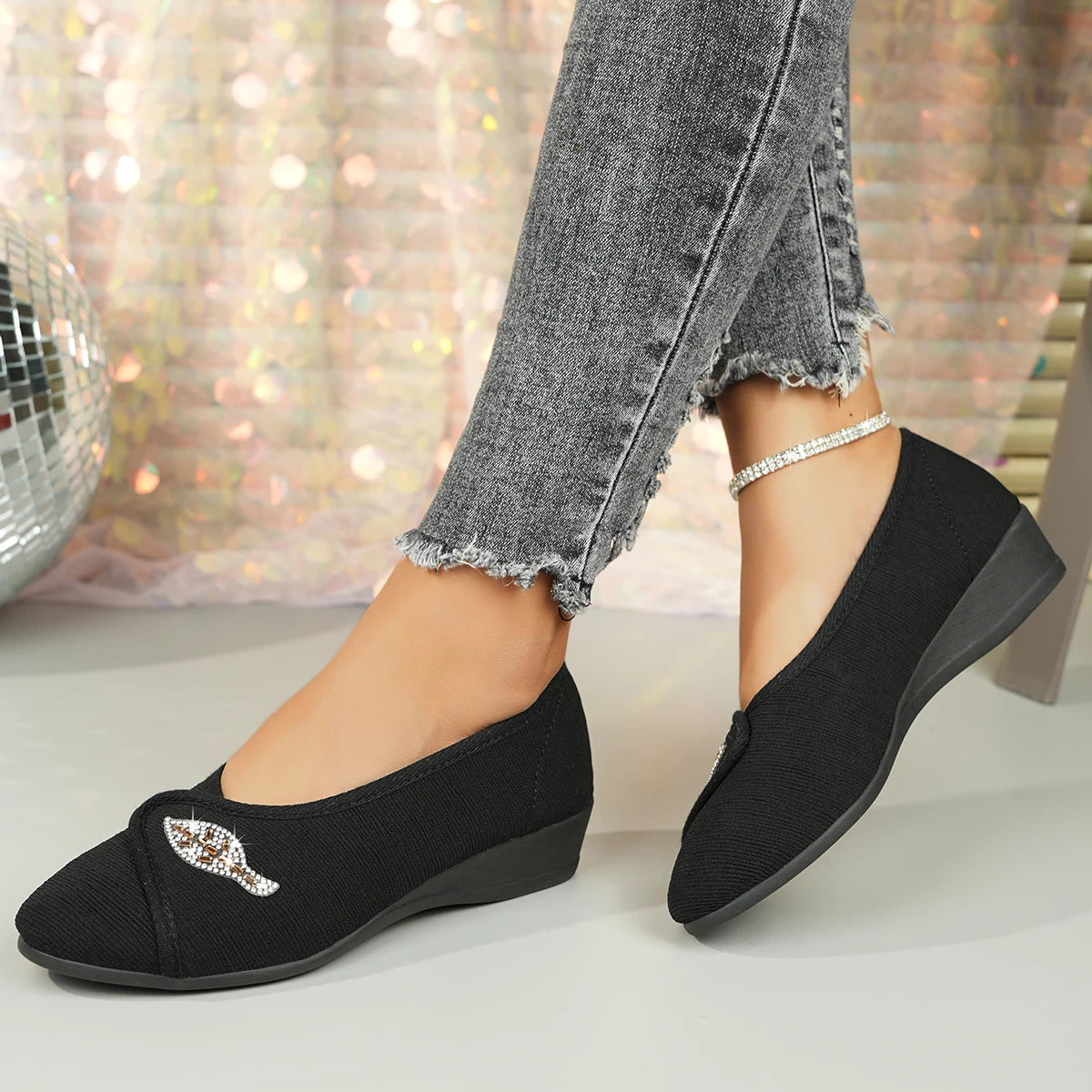 Women's Elegant Rhinestone Flat Shoes 2025 New Vamps Wrap Design Slip-On Casual Shoes Comfortable Walking Flats Plus Size by All Mart Bristol Ltd